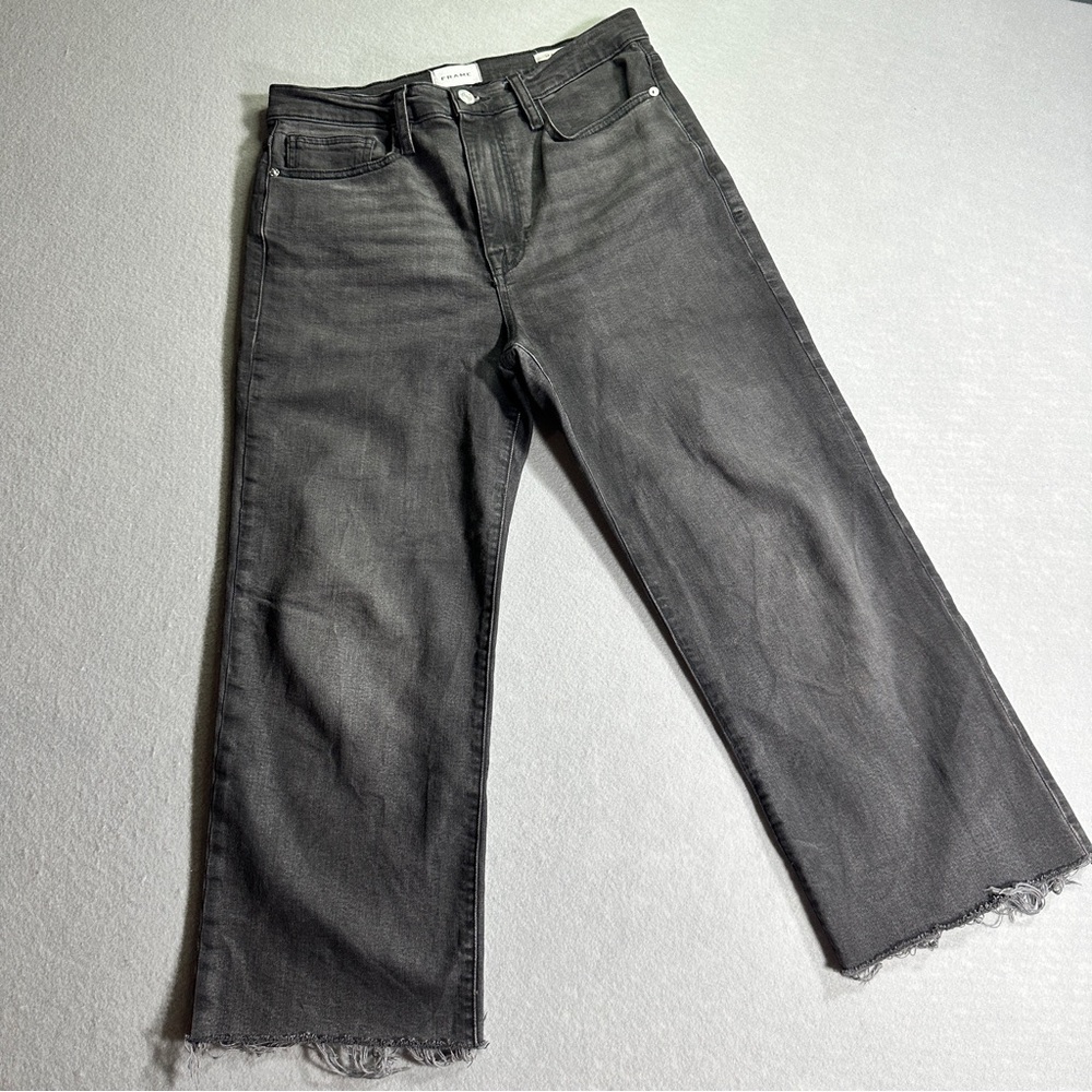 Frame Denim Gray Le Jane Crop Raw Hem Jeans